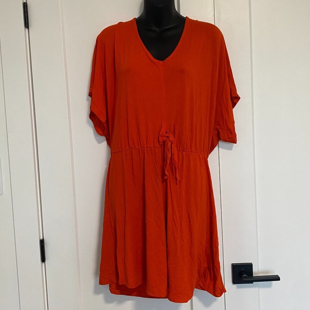 Venus Comfy V-neck Tee Dress Orange Tie Waist Short Dress Size Medium